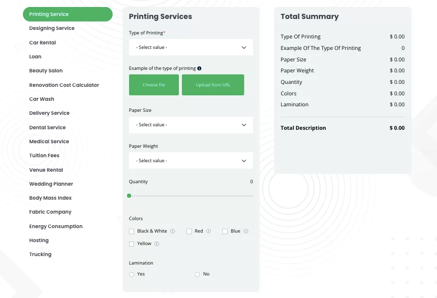 Demostración del complemento Calculadora de costos