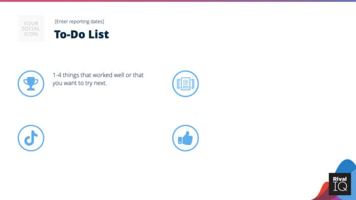 Elenco di cose da fare vuoto per modello di report sui social media