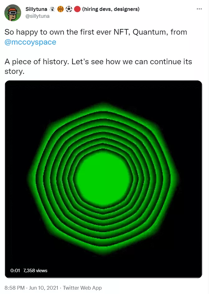 primer NFT comprado por Sillytuna el 10 de junio de 2021