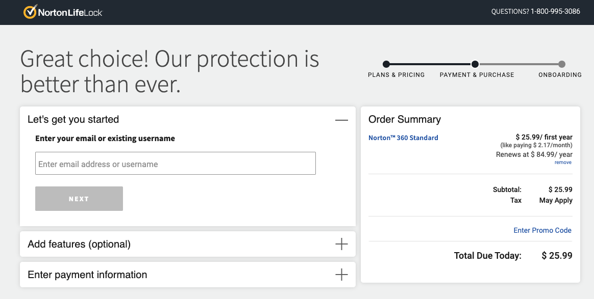 пример целевой страницы norton