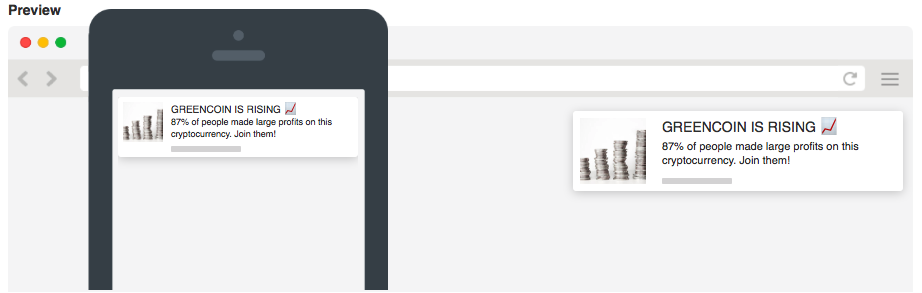 ตัวอย่างสำเนาโฆษณาแบบพุชที่ดีสำหรับ crypto แบบแนวตั้งในโฆษณาแบบพุชใน zeropark