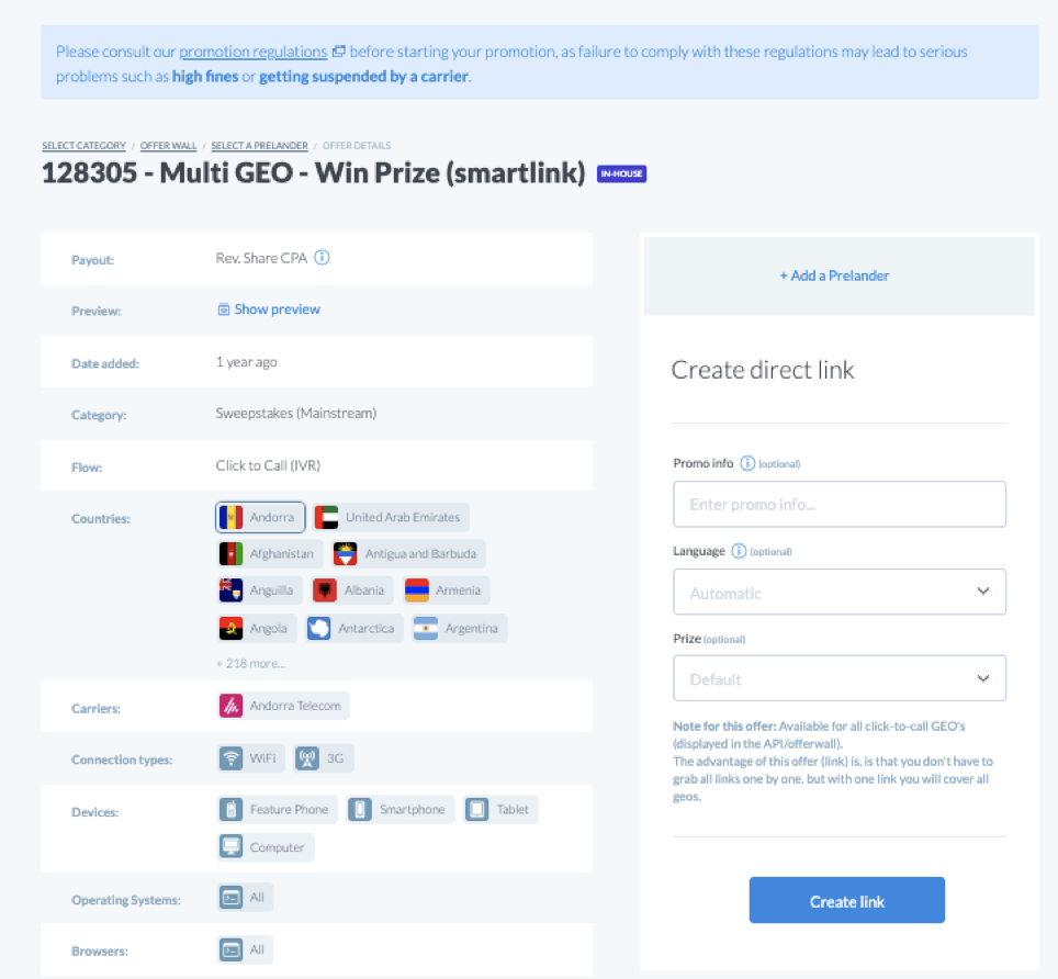 générer un lien de suivi