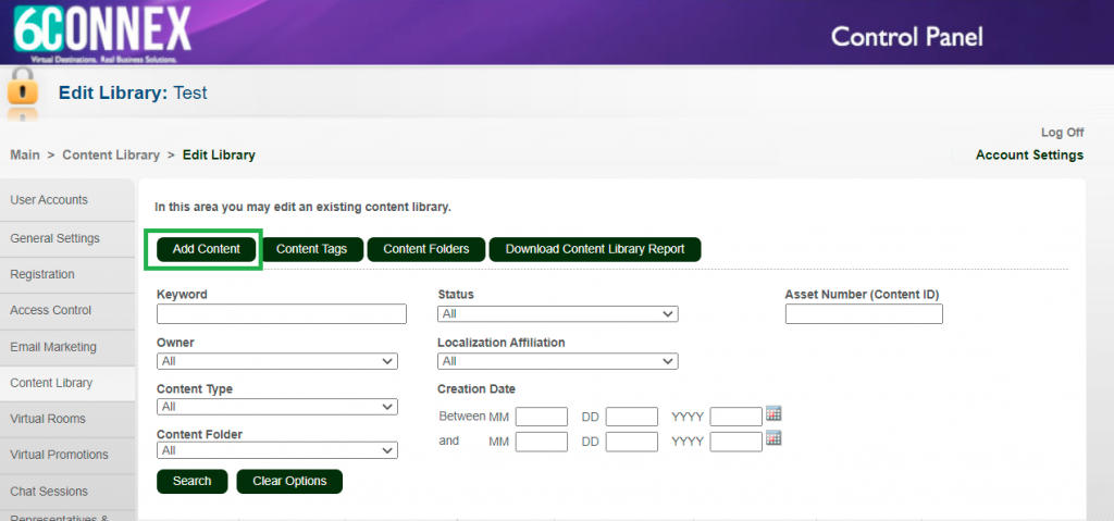 Fare clic su Aggiungi contenuto