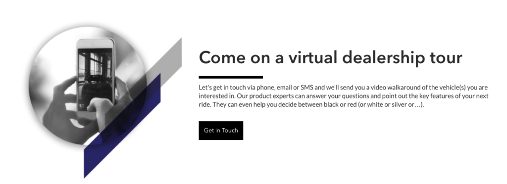 バーチャルツアーでの自動車グループDilawriのスクリーンショット、オムニチャネル自動車の例