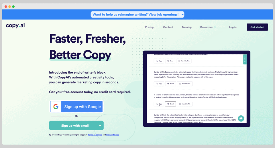 3 2022 年最佳 AI 写作软件(排名) 3 copy ai writing tool