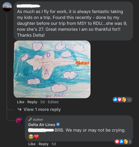 達美航空公司的Facebook回應