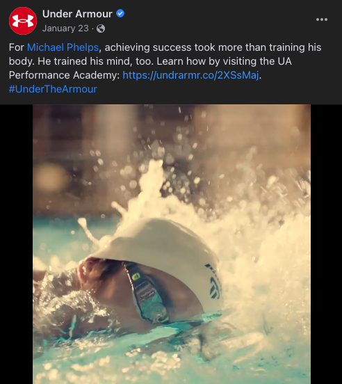 Under Armour 的帖子展示了通過鼓舞人心的內容改善了 facebook 客戶體驗