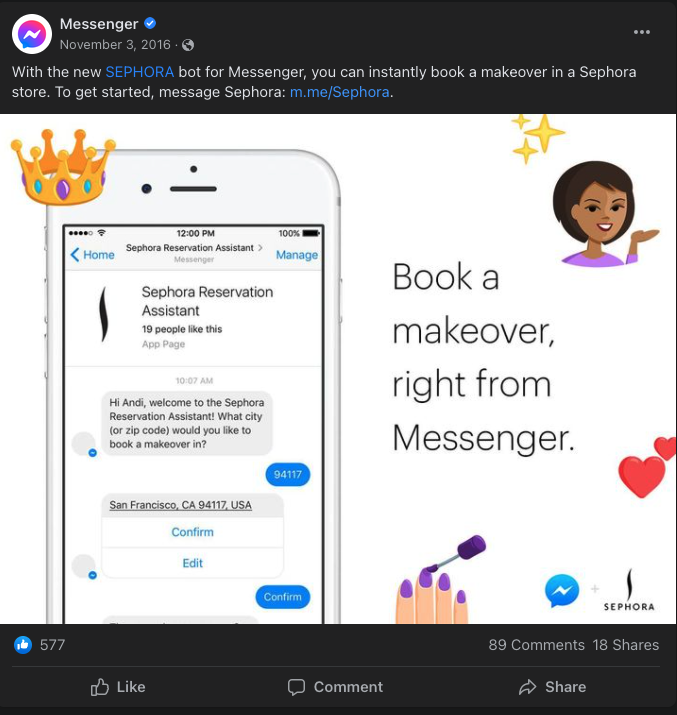 絲芙蘭如何通過推出 Messenger 聊天機器人來增強 Facebook 客戶體驗