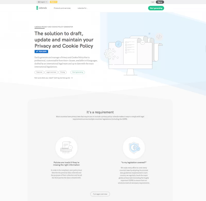 Iubenda 法律页面生成器