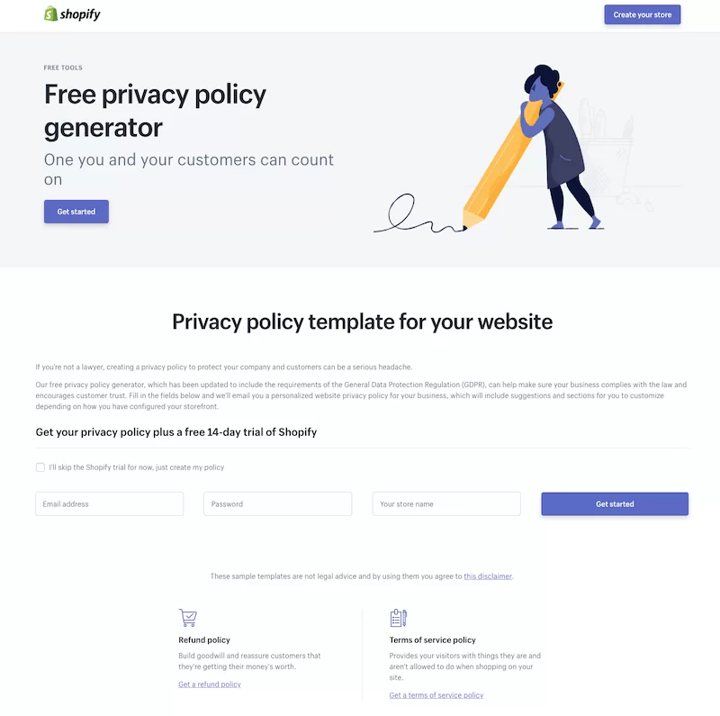 Shopify 隐私政策生成器