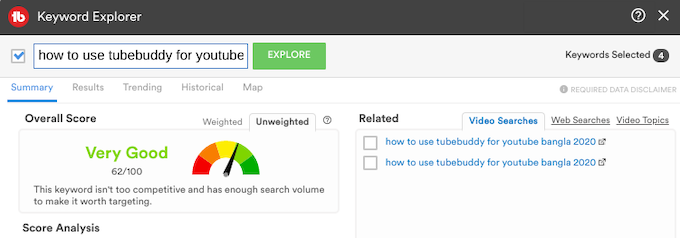 TubeBuddy Keyword Explorer 2