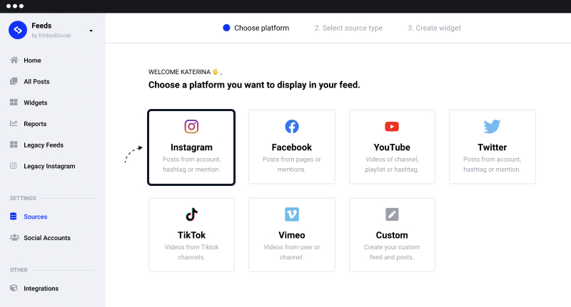 Wybierz Instagram jako źródło