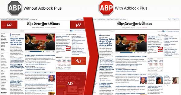 Сравнение Adblock с рекламой NYTimes