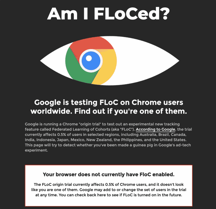 Google Chrome FLoC-Benutzertest-Screenshot