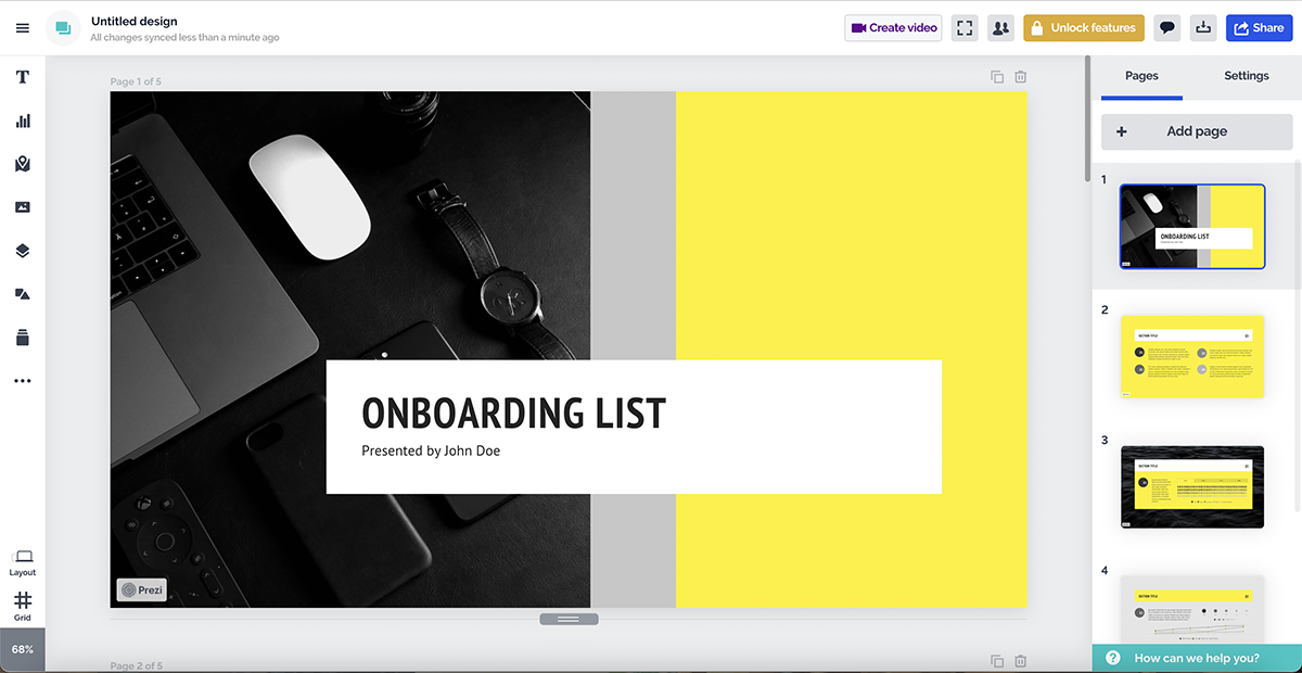 Preziのインターフェース。