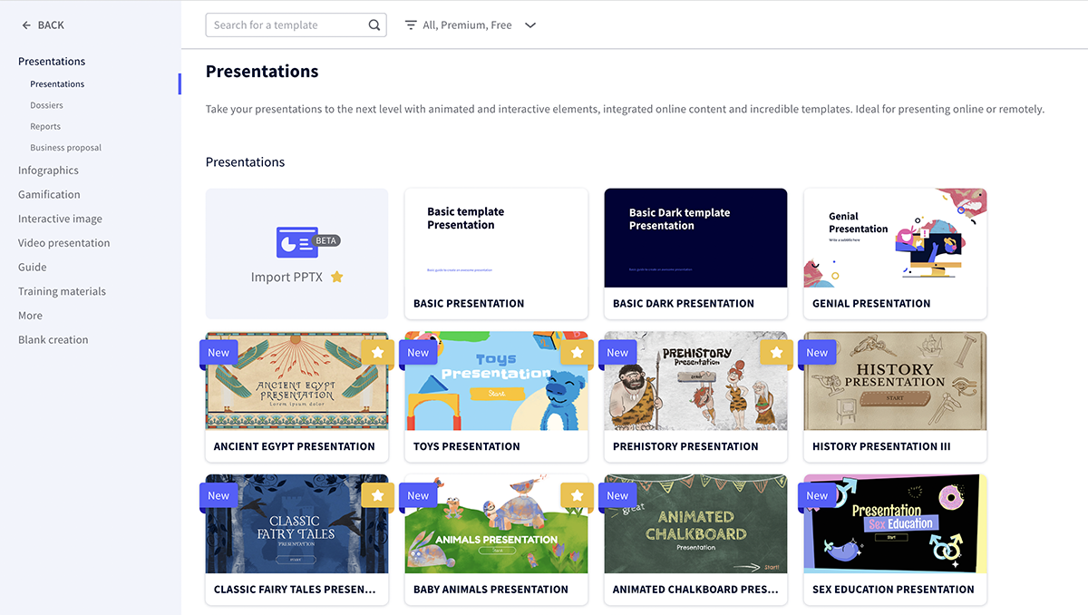 Geniallyのテンプレートのスクリーンショット。