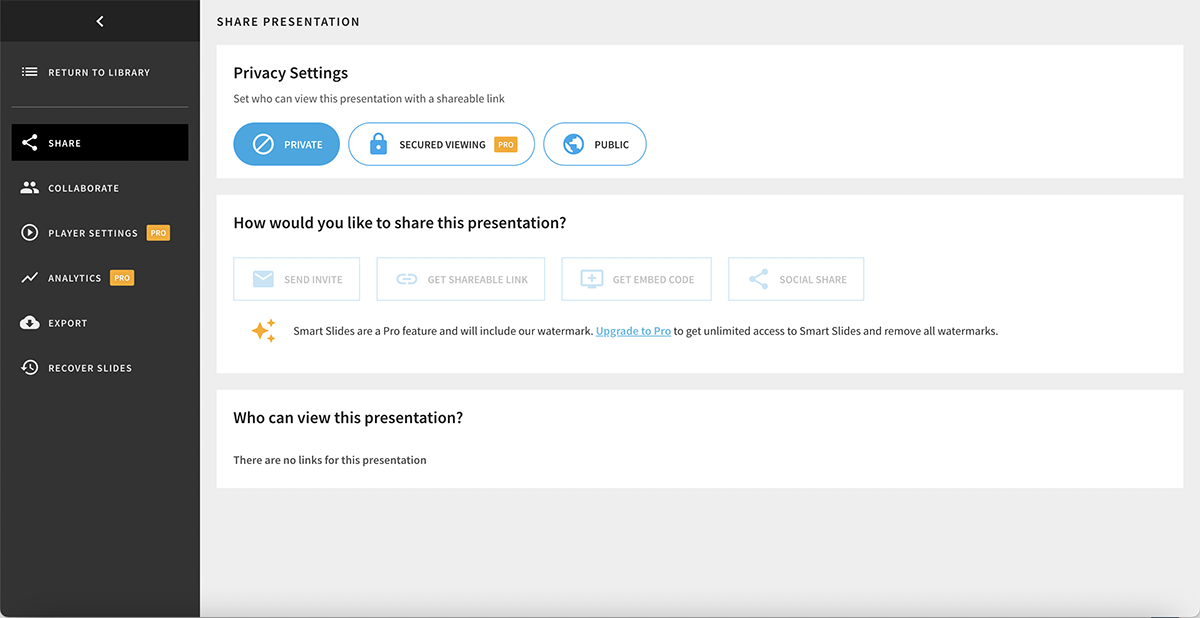 Beautiful.aiの共有機能のスクリーンショット。