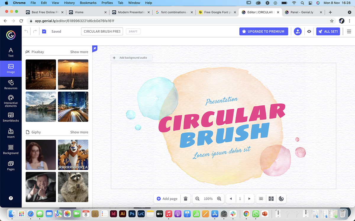 Geniallyで利用可能なグラフィックアセットのスクリーンショット。