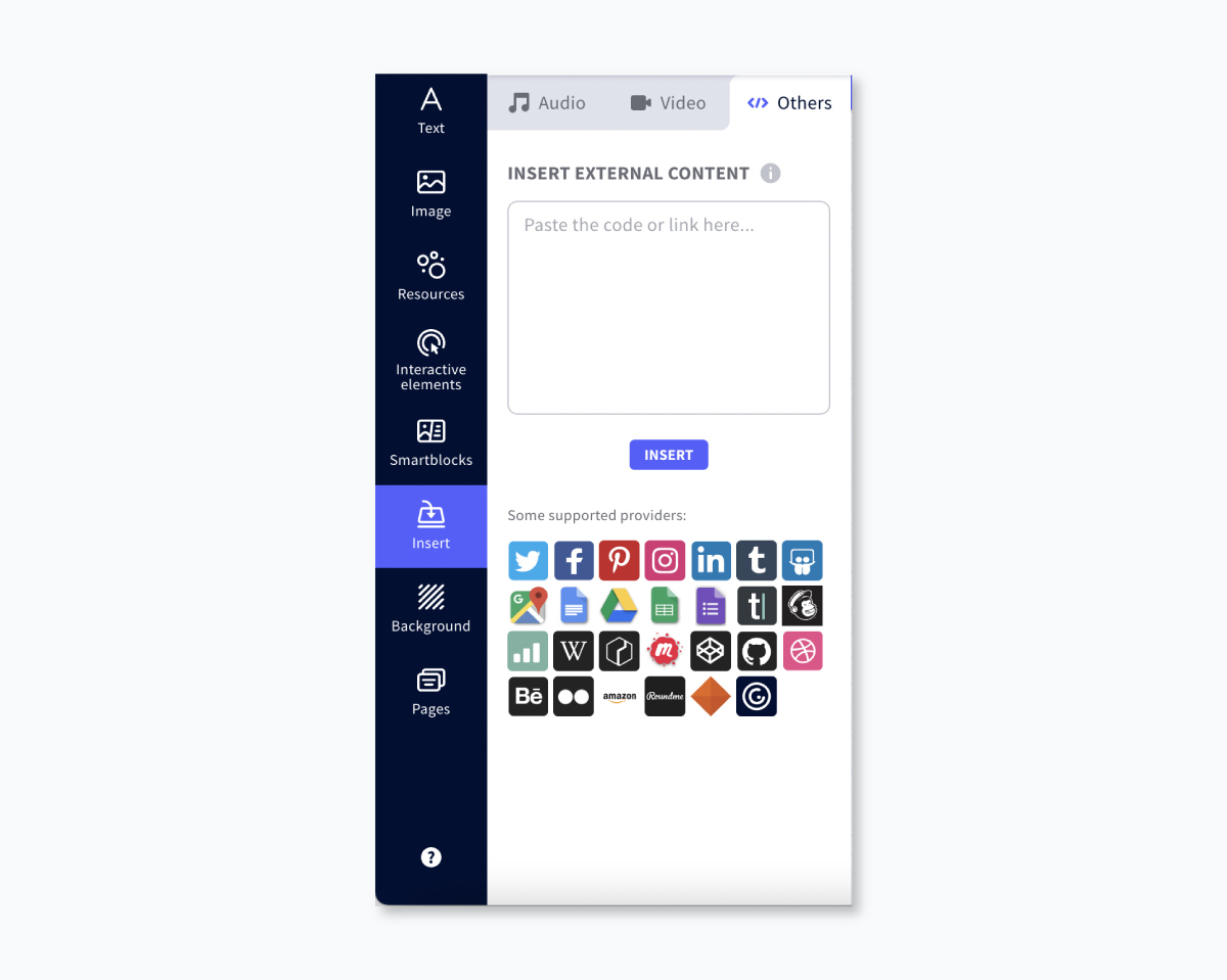 Geniallyのサードパーティの埋め込みオプションのスクリーンショット。