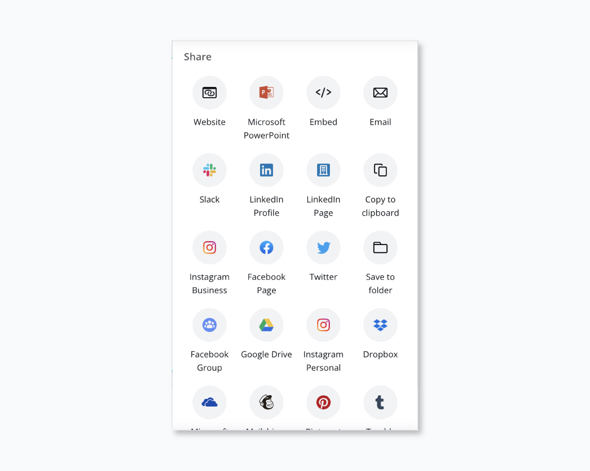 Canvaの共有オプションを示すスクリーンショット。