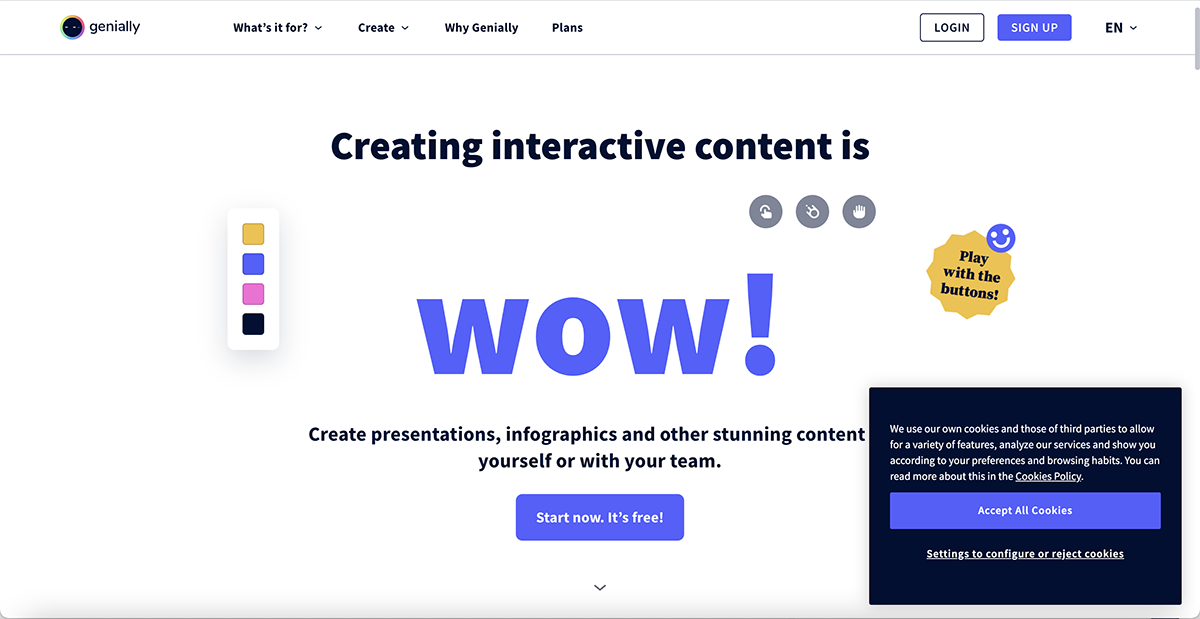 Geniallyのウェブサイトのスクリーンショット。