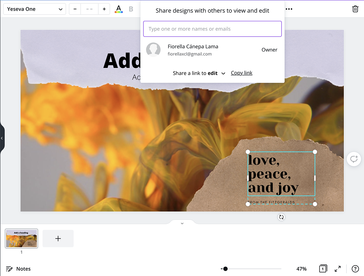 Canvaのチームメンバーとコラボレーションする方法を示すスクリーンショット。
