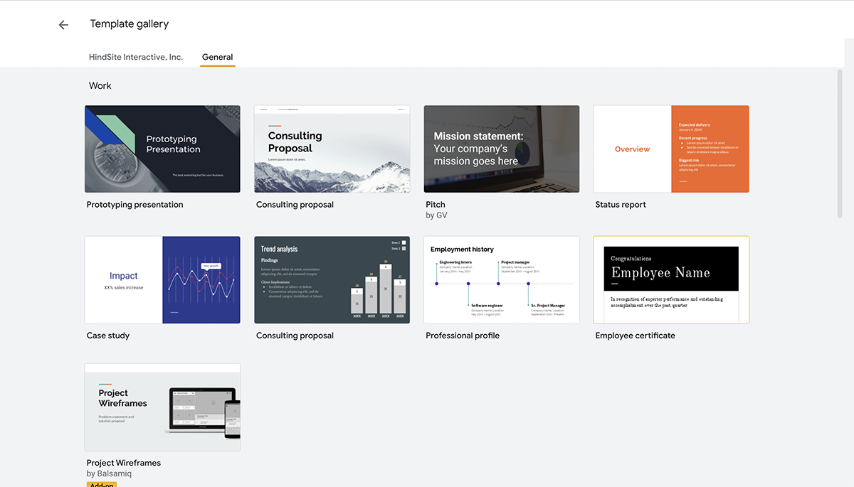 Googleスライドのインターフェース。