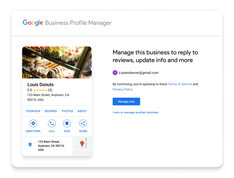 Profil d'entreprise Google gérer cette entreprise