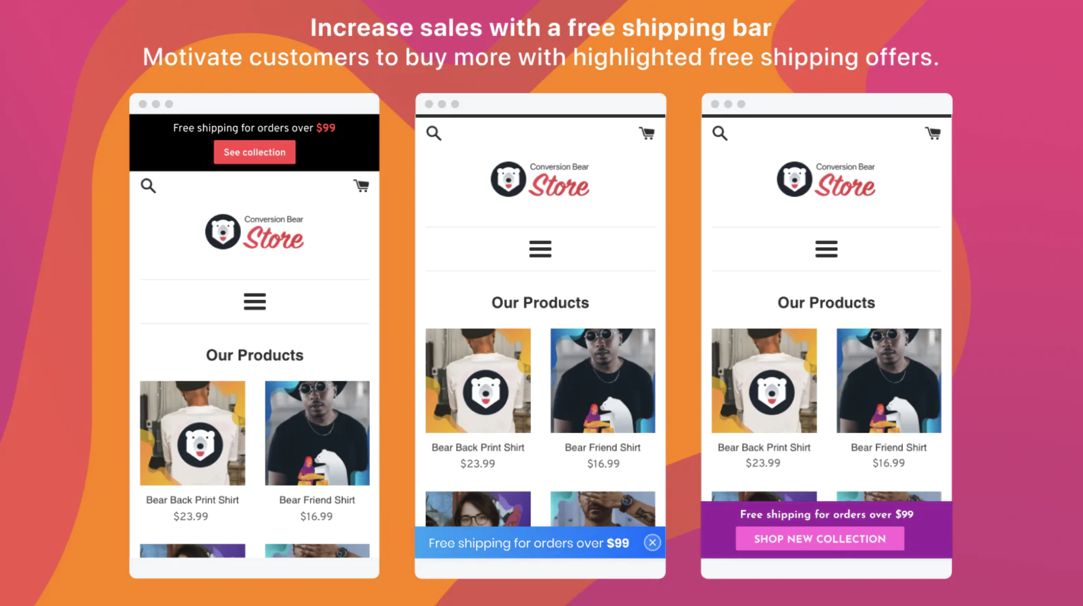 7 лучших приложений с бесплатной доставкой для Shopify в 2022 году conversion bear free shipping bar - 7 Best Free Shipping Bar Apps for Shopify in 2022