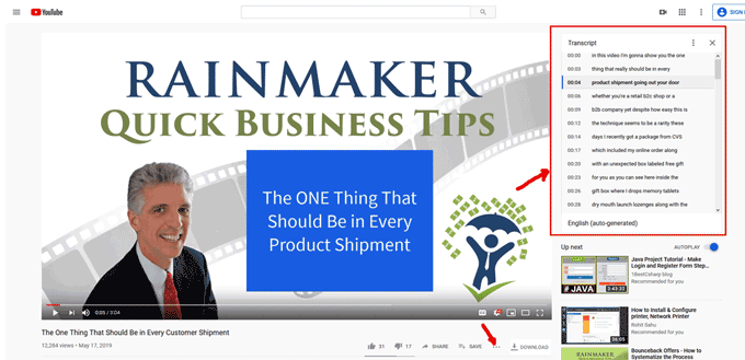 transcripción de youtube seo local