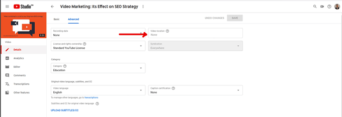 ubicación de etiquetado de videos de youtube