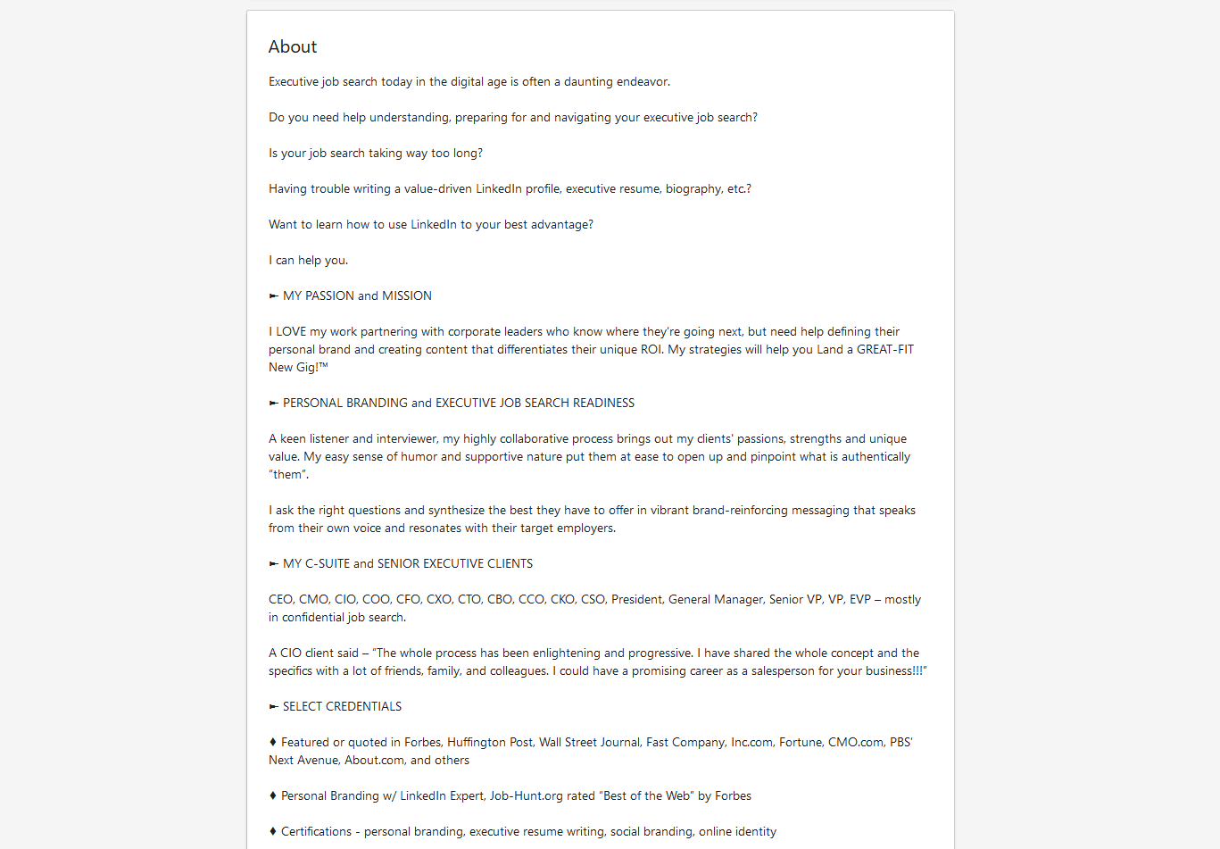 linkedin sulla sezione formattata