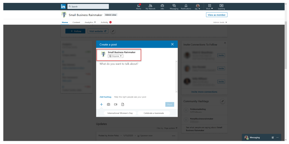 creare un post collegato nella pagina dell'azienda