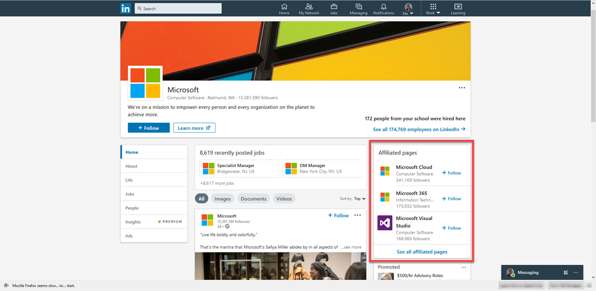 esempio pagina vetrina linkedin microsoft