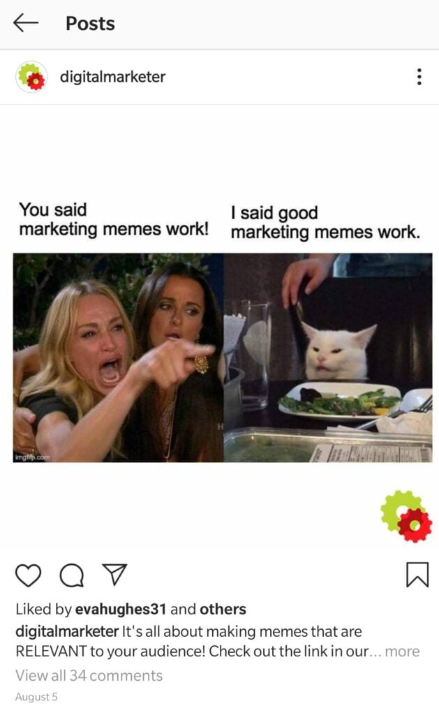 ตัวอย่าง Meme จาก digital marketer.com Meme example from digital marketer.com