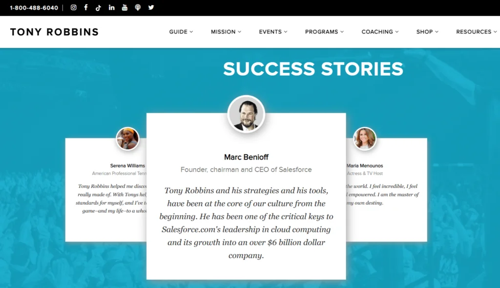 Contoh penawaran yang tak tertahankan di situs Tony Robbins Irresistible offer example on Tony Robbins site