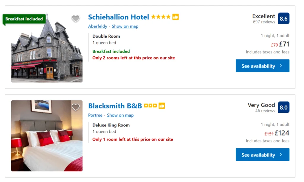 Elemen kelangkaan di situs booking.com untuk membuat penawaran yang tak tertahankan Scarcity element on booking.com siet to create irresistible offers