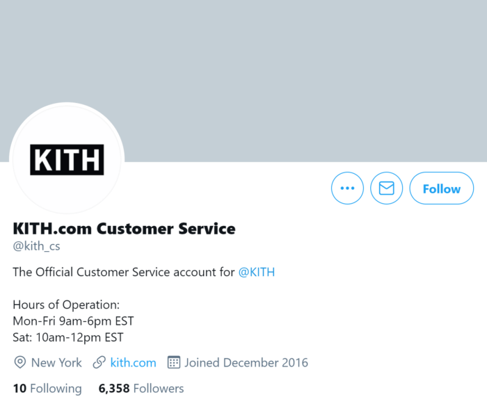 Kith.com แยกบริการลูกค้าบัญชี Twitter