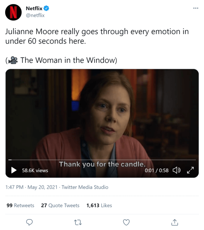 Netflix ทวีตพร้อมคลิปวิดีโอที่มีคำบรรยาย