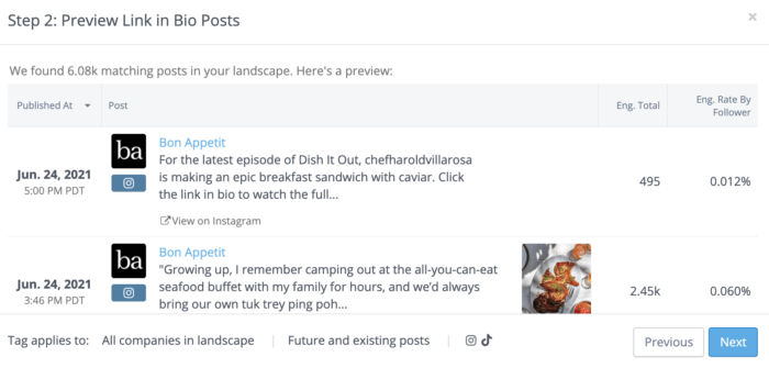 หน้าจอแสดงตัวอย่างลิงก์ใหม่ใน Bio Auto-Tag Rule