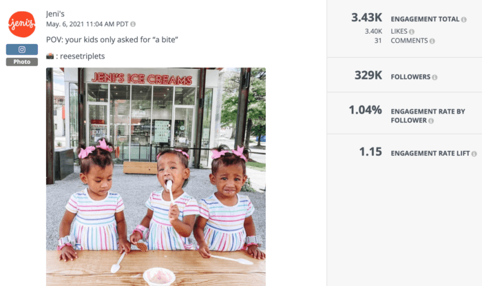 โพสต์ Instagram จาก Jeni's Ice Cream ที่มีแฝดสามกินไอศกรีม