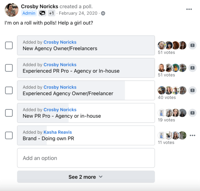PR Couture Facebook Group 中的一项引人入胜的民意调查